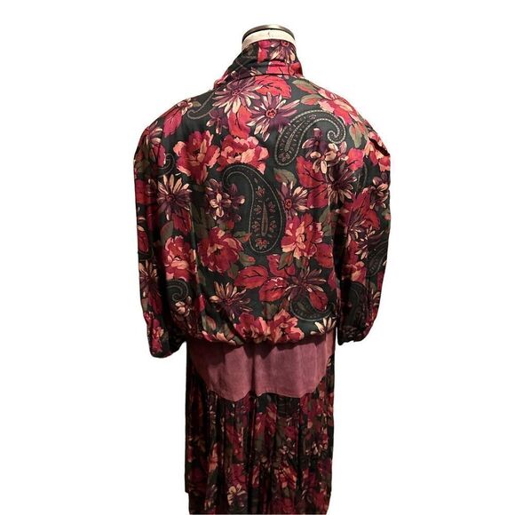 Vintage Lindsey Blake Womens Floral and Suede blouson Style Midi Dress Size 18 - Picture 5 of 13